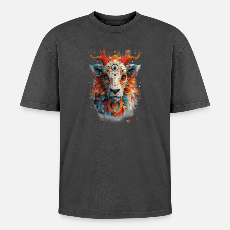 Tier Design - Oversized Unisex Premium Acid-Washed T-Shirt - Schwarz Acid Wash