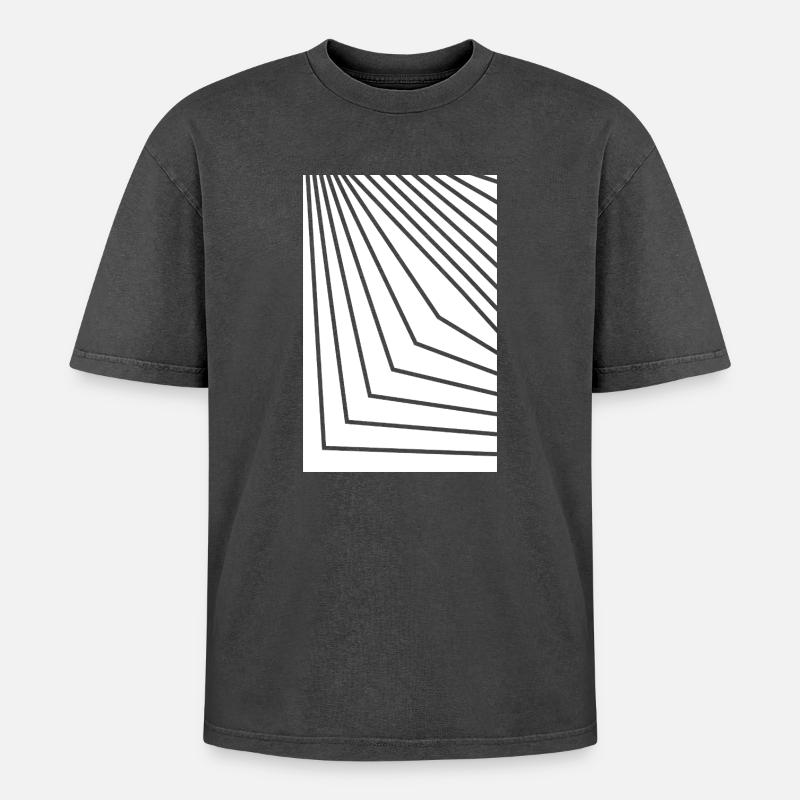 Angular Concentric Lines - Oversized Unisex Premium Acid-Washed T-Shirt - acid washed black