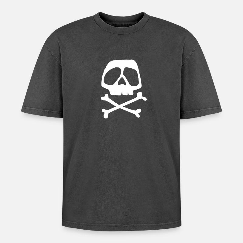 Skull Cross Pattern - Oversized Unisex Premium Acid-Washed T-Shirt - acid washed black