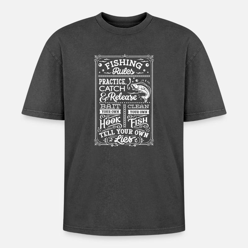 Fishing Rules - Oversized Unisex Premium Acid-Washed T-Shirt - Schwarz Acid Wash