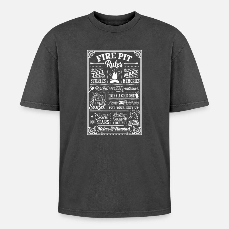 Fire Pit Rule - Oversized Unisex Premium Acid-Washed T-Shirt - Schwarz Acid Wash