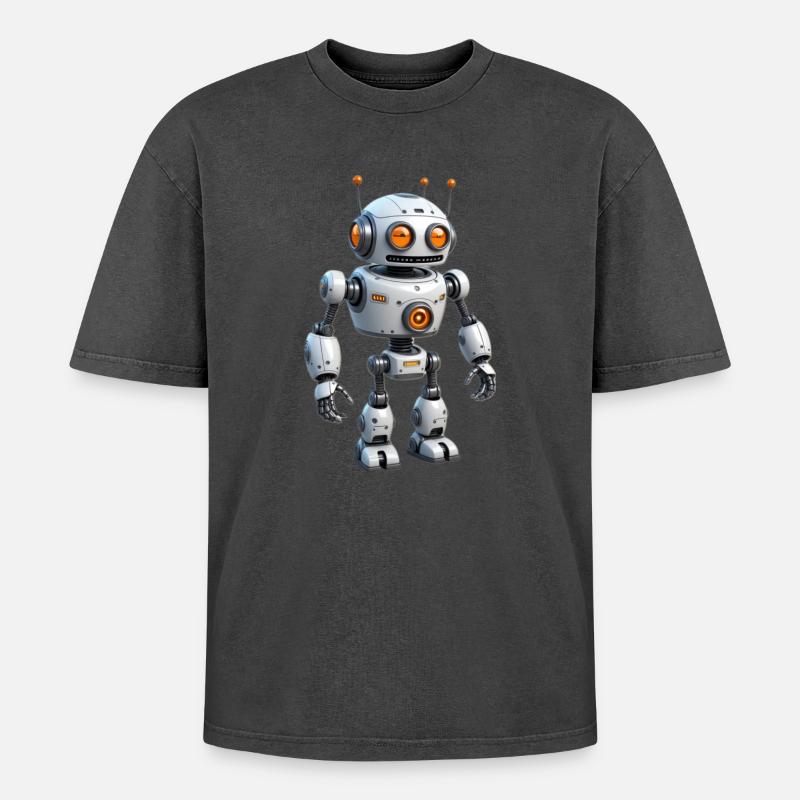 Robot de dessin animé - T-shirt Premium unisexe oversize acid-washed - noir délavé acide