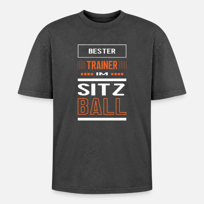 Bester Sitzball Trainer Sitzballtrainer Training - Oversized Unisex Premium Acid-Washed T-Shirt - Schwarz Acid Wash