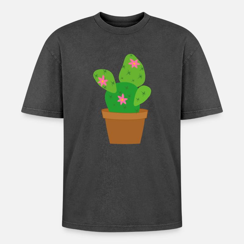 Kaktus - Oversized Unisex Premium Acid-Washed T-Shirt - Schwarz Acid Wash