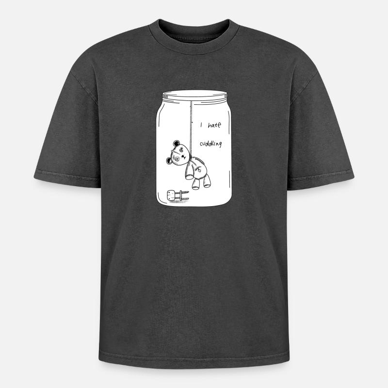 I hate cuddling (BW Version) - Oversized Unisex Premium Acid-Washed T-Shirt - acid washed black