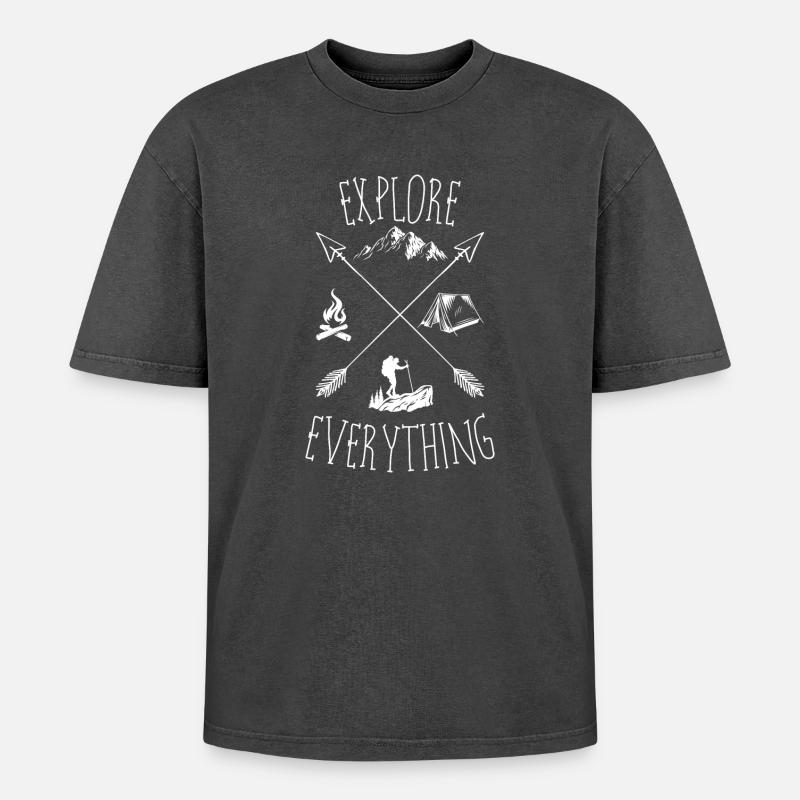 Entdecken Sie alles draußen - Oversized Unisex Premium Acid-Washed T-Shirt - Schwarz Acid Wash