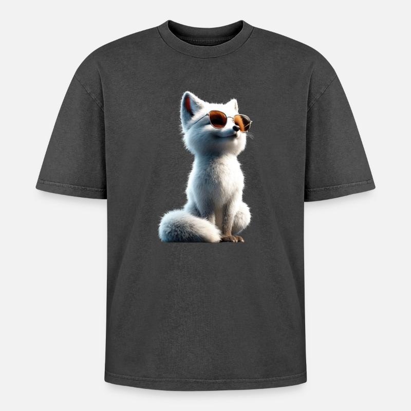 Polarfuchs Schneefuchs Eisfuchs Süßer Weißer Fuchs - Oversized Unisex Premium Acid-Washed T-Shirt - Schwarz Acid Wash