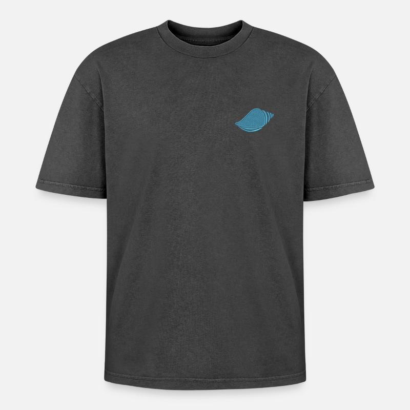 Shell embroidered - Oversized Unisex Premium Acid-Washed T-Shirt - acid washed black