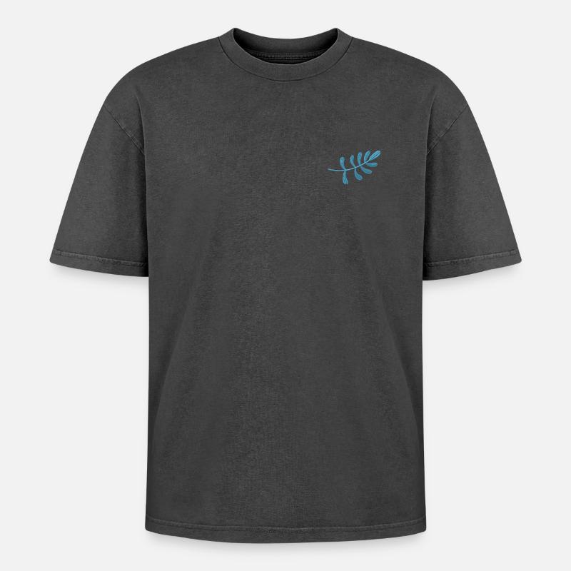 Feuille bleu clair brodée - T-shirt Premium unisexe oversize acid-washed - noir délavé acide