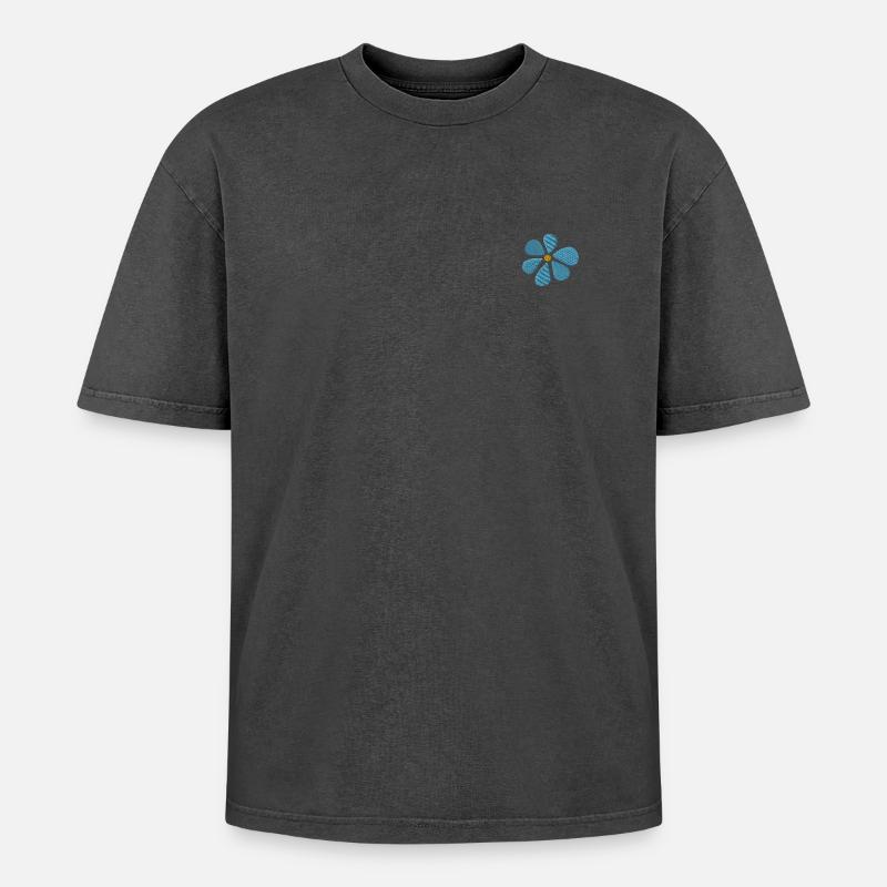 Embroidered daisy - Oversized Unisex Premium Acid-Washed T-Shirt - acid washed black