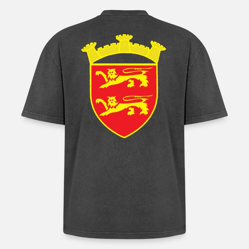 ROT WAPPEN LÖWENTURM ODER COPYRIGHT RUNEMBERG - Oversized Unisex Premium Acid-Washed T-Shirt - Schwarz Acid Wash