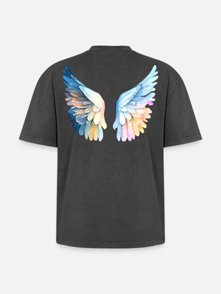 Ailes d'Ange Pastel Angelwings - Oversized Unisex Premium Acid-Washed T-Shirt - acid washed black
