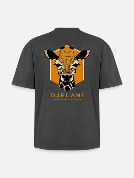 Geometric Giraffe in Ochre - Oversized Unisex Premium Acid-Washed T-Shirt - acid washed black