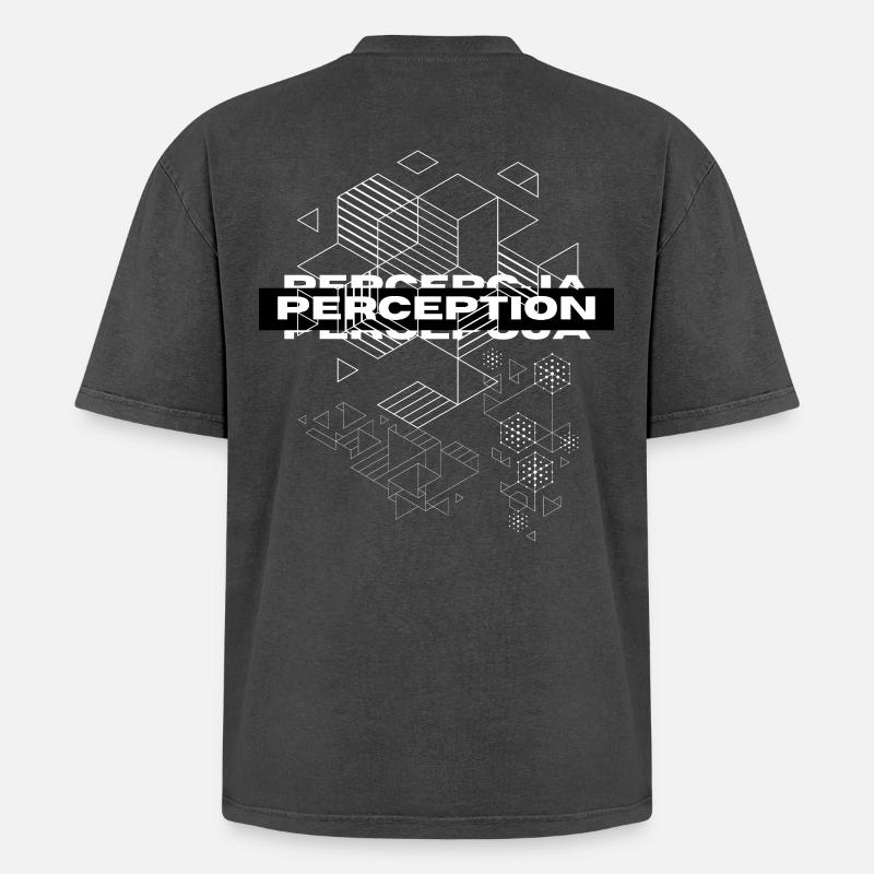 Perception Geometry Mystique - Oversized Unisex Premium Acid-Washed T-Shirt - acid washed black