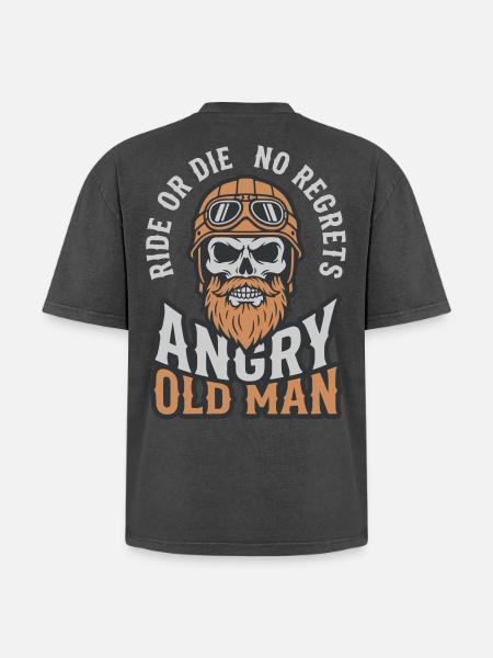 Angry Old Man - Oversized Unisex Premium Acid-Washed T-Shirt - acid washed black