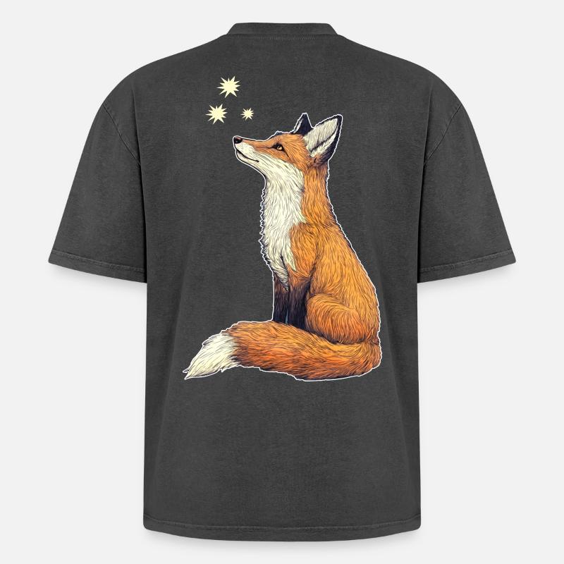 Fuchs mit Sternen - Oversized Unisex Premium Acid-Washed T-Shirt - Schwarz Acid Wash
