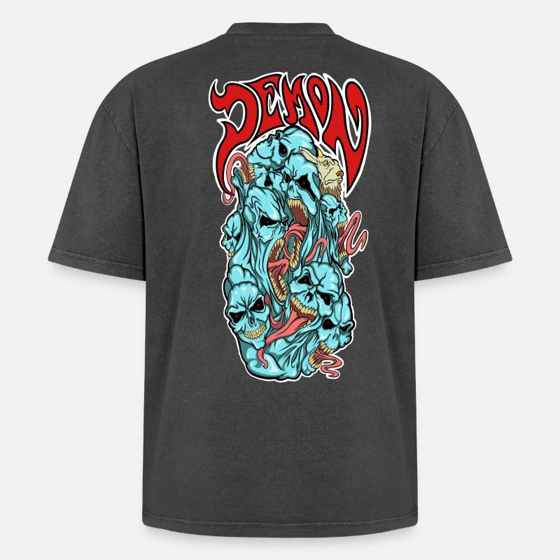 Dämonen - Oversized Unisex Premium Acid-Washed T-Shirt - Schwarz Acid Wash