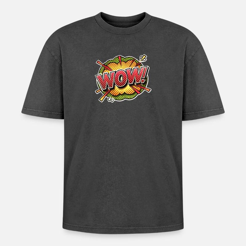 Pop Art Explosion Wow Design - Oversized Unisex Premium Acid-Washed T-Shirt - undefined