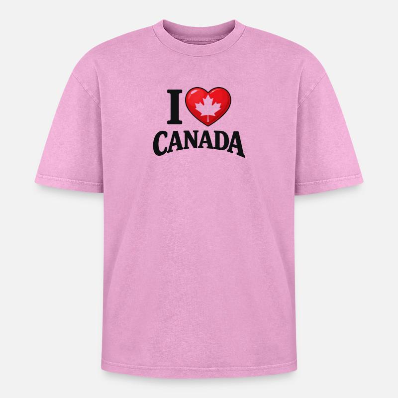 I Love Canada – Maple Leaf Message - Oversized Unisex Premium Acid-Washed T-Shirt - acid washed pink