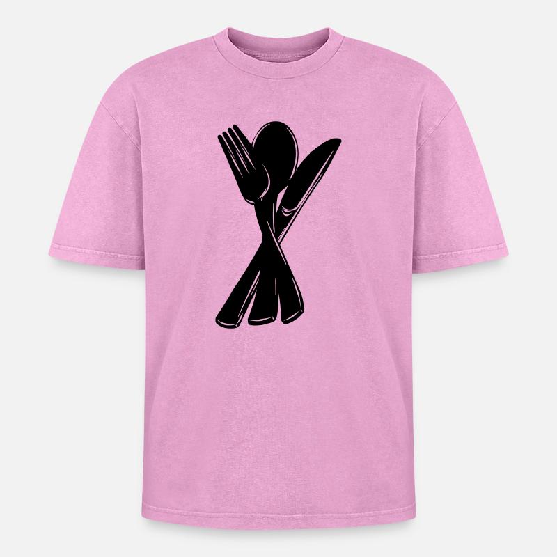 Knife fork and spoon - Oversized Unisex Premium Acid-Washed T-Shirt - acid washed pink