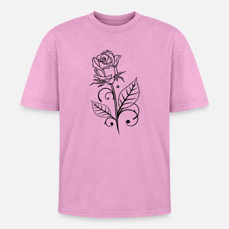 Rose mit Blättern - Oversized Unisex Premium Acid-Washed T-Shirt - Pink Acid Wash