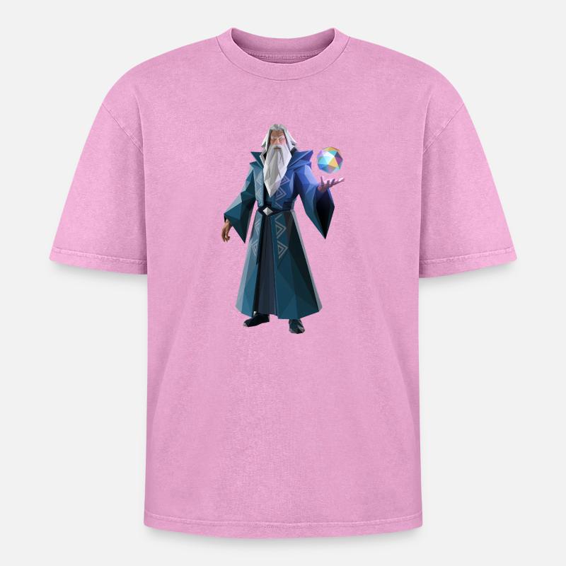 Wise Wizard - Cooles Low-Poly-Logo - Oversized Unisex Premium Acid-Washed T-Shirt - Pink Acid Wash