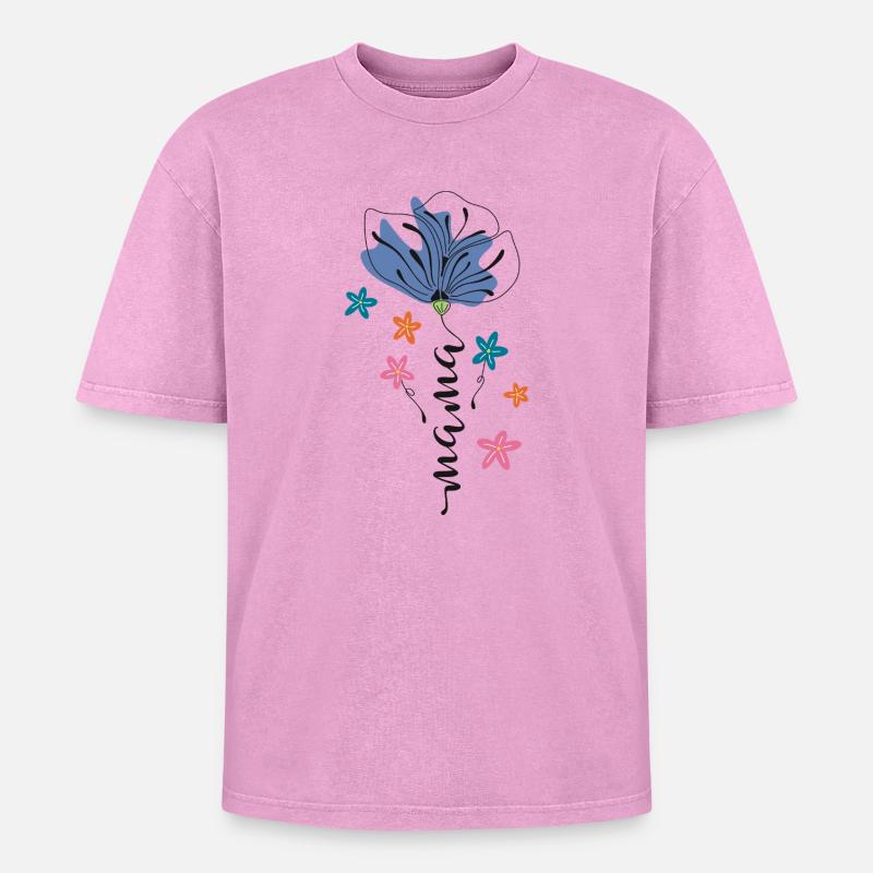 Maman – Conception 🌸💙 de fleurs - T-shirt Premium unisexe oversize acid-washed - rose délavé acide