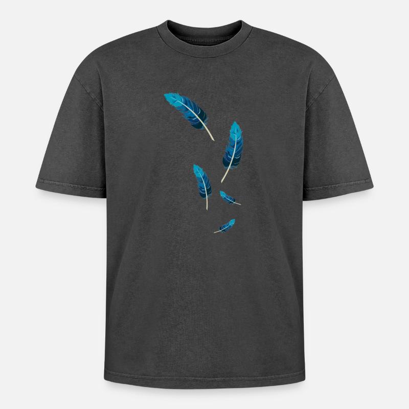 Blue Feathers - Oversized Unisex Premium Acid-Washed T-Shirt - undefined