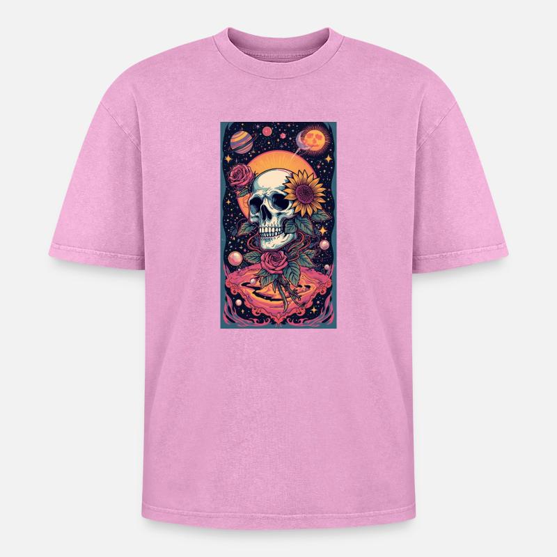 Crâne et Fleur de l’Espace - T-shirt Premium unisexe oversize acid-washed - rose délavé acide