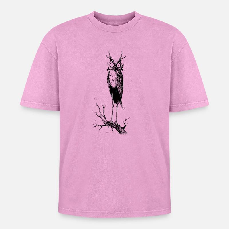 Gothic-Eule - Oversized Unisex Premium Acid-Washed T-Shirt - Pink Acid Wash