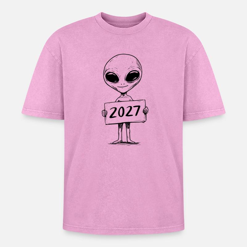 putziges Alien - Oversized Unisex Premium Acid-Washed T-Shirt - Pink Acid Wash