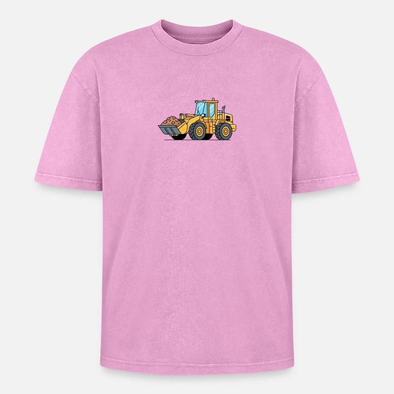 Wheel loader construction machine - Oversized Unisex Premium Acid-Washed T-Shirt - acid washed pink