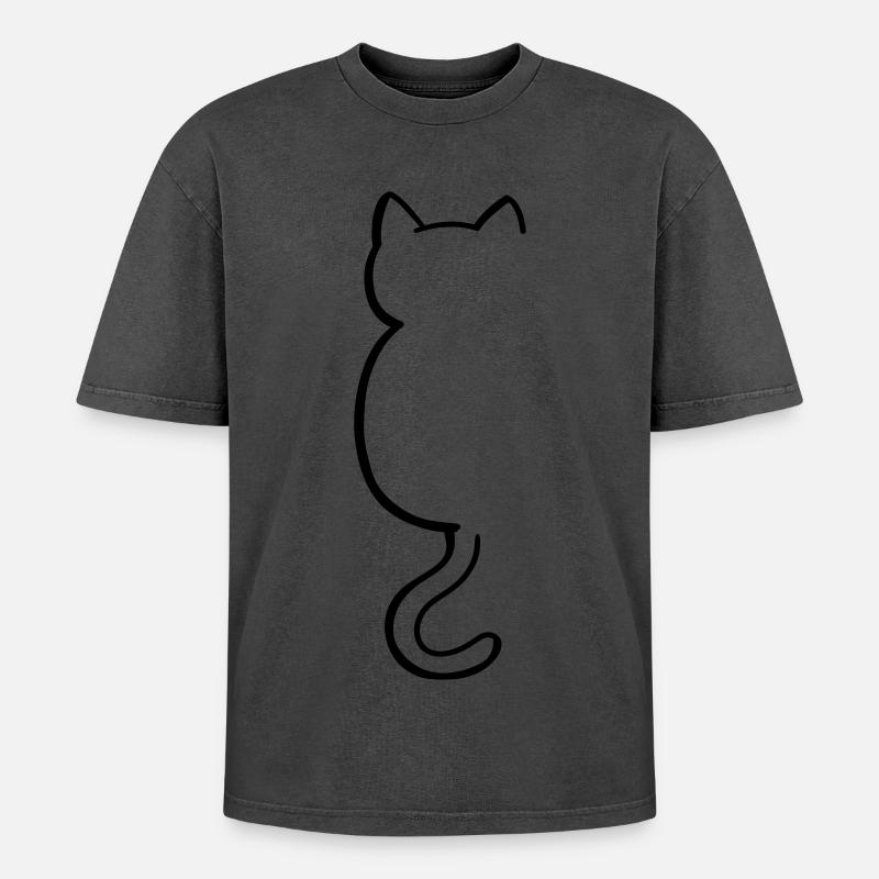 Katze Silouette - Oversized Unisex Premium Acid-Washed T-Shirt - undefined