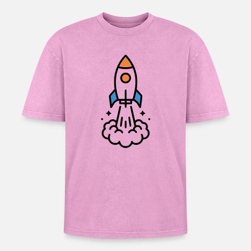 Comic spatial Rocket Launch - T-shirt Premium unisexe oversize acid-washed - rose délavé acide