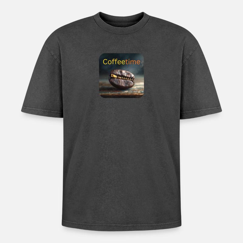 Coffeetime Kaffeebohne mit Reißverschluss - Oversized Unisex Premium Acid-Washed T-Shirt - undefined