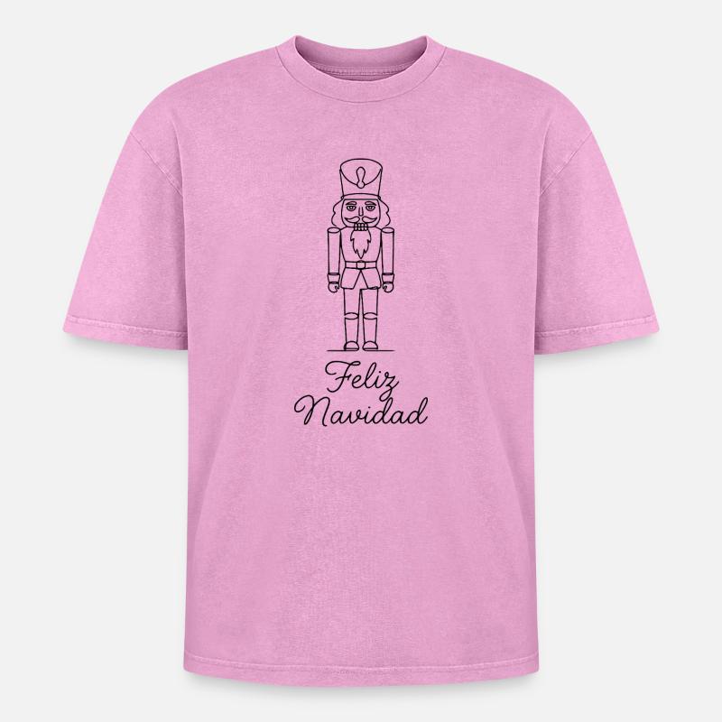 Feliz Navidad Nutcracker Christmas - Oversized Unisex Premium Acid-Washed T-Shirt - acid washed pink