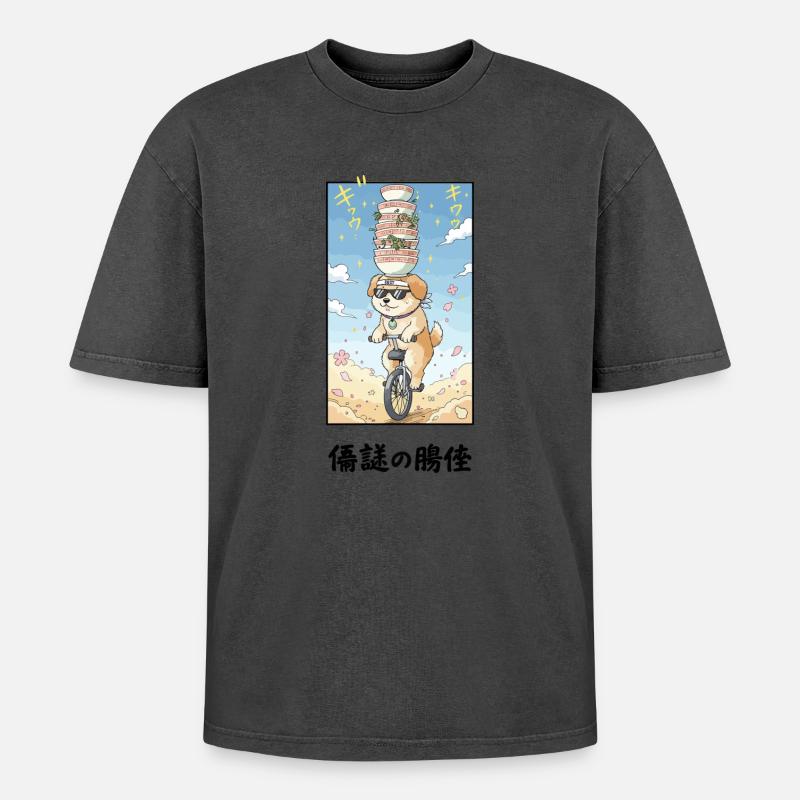 Noodle Stack Pup auf Einrad - Oversized Unisex Premium Acid-Washed T-Shirt - undefined