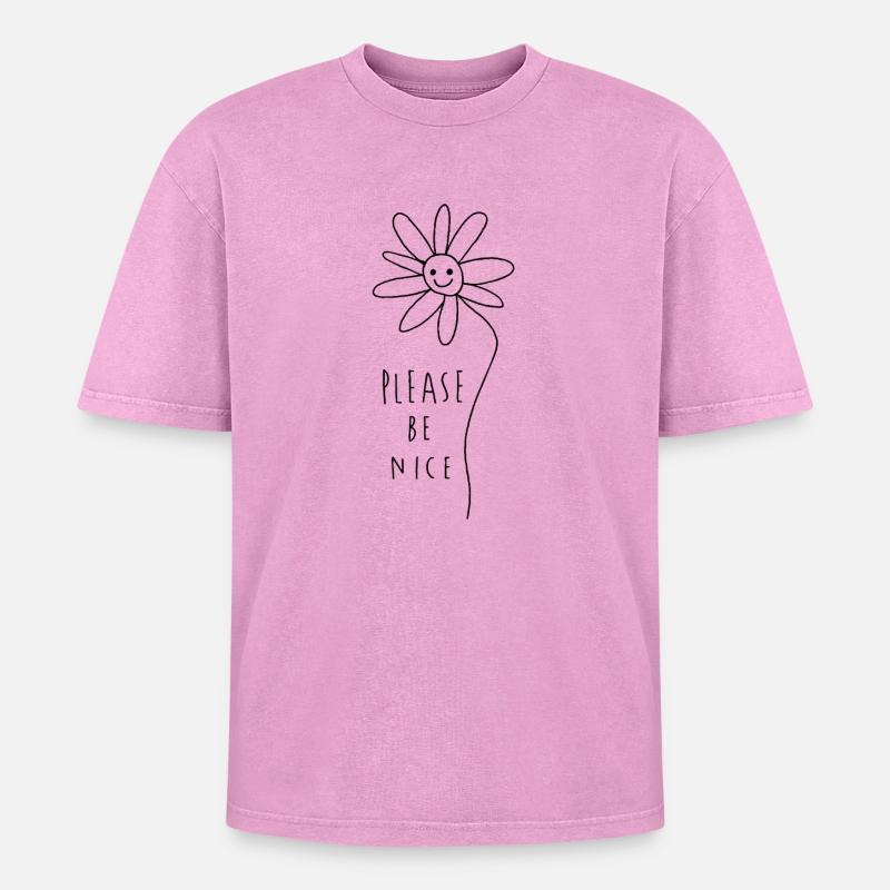 Please be nice – Friendly Minimal Statement - Oversized Unisex Premium Acid-Washed T-Shirt - acid washed pink