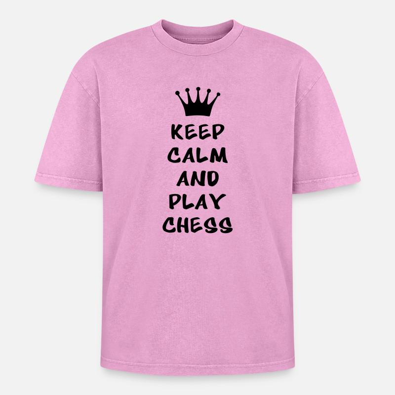 KEEP CALM AND PLAY CHESS - Oversized Unisex Premium Acid-Washed T-Shirt - acid washed pink