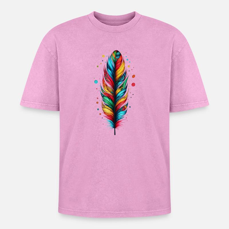 Feather - Oversized Unisex Premium Acid-Washed T-Shirt - acid washed pink