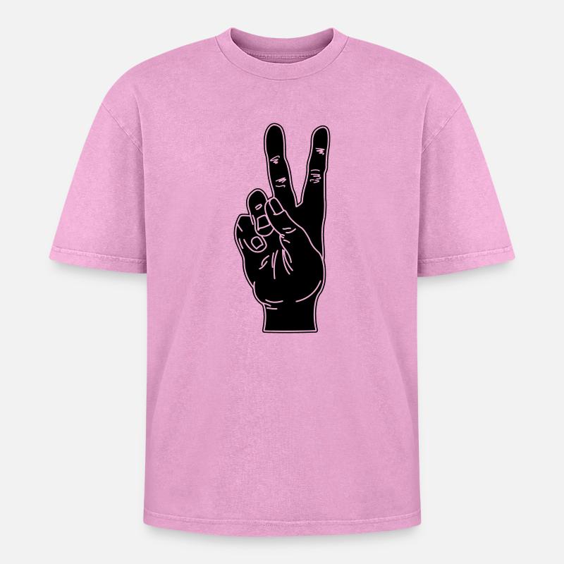 Black hand gesture peace - Oversized Unisex Premium Acid-Washed T-Shirt - acid washed pink