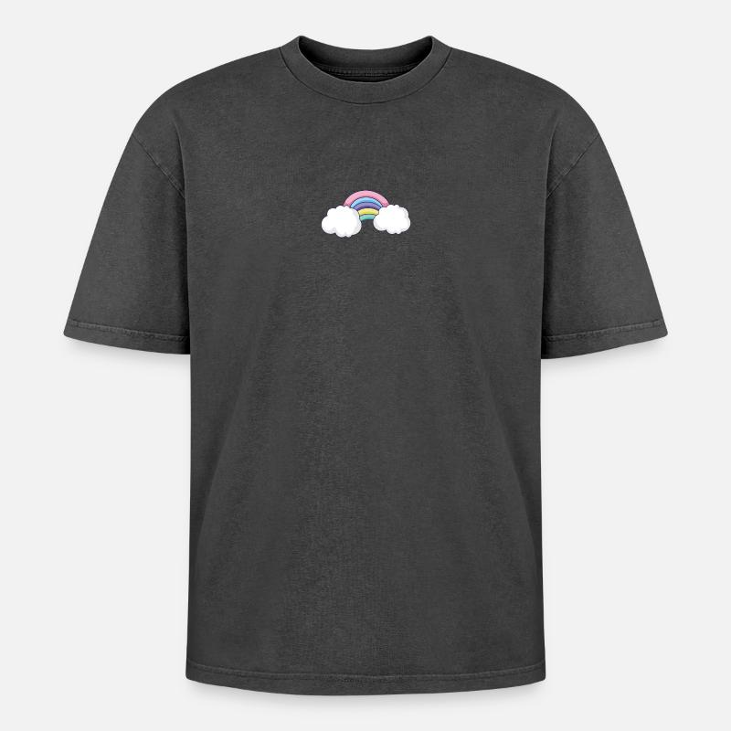 Pastel Rainbow Cloud Arc - Oversized Unisex Premium Acid-Washed T-Shirt - acid washed pink