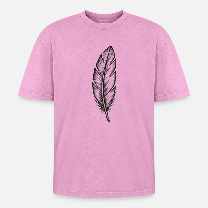 Black glitter feather with texture - Oversized Unisex Premium Acid-Washed T-Shirt - acid washed pink