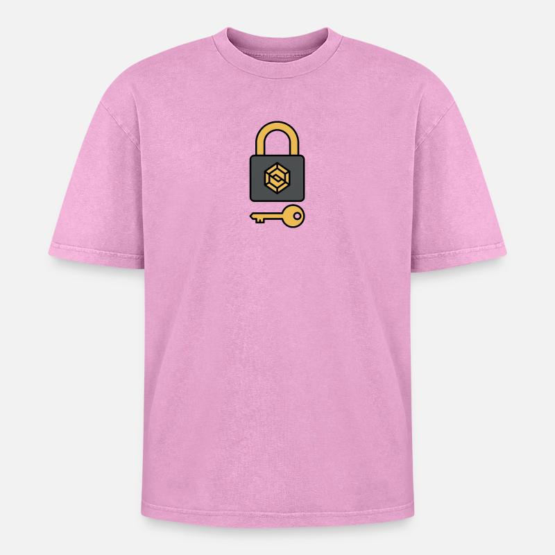 Crypto Security | Lock & Key Symbol - Oversized Unisex Premium Acid-Washed T-Shirt - acid washed pink