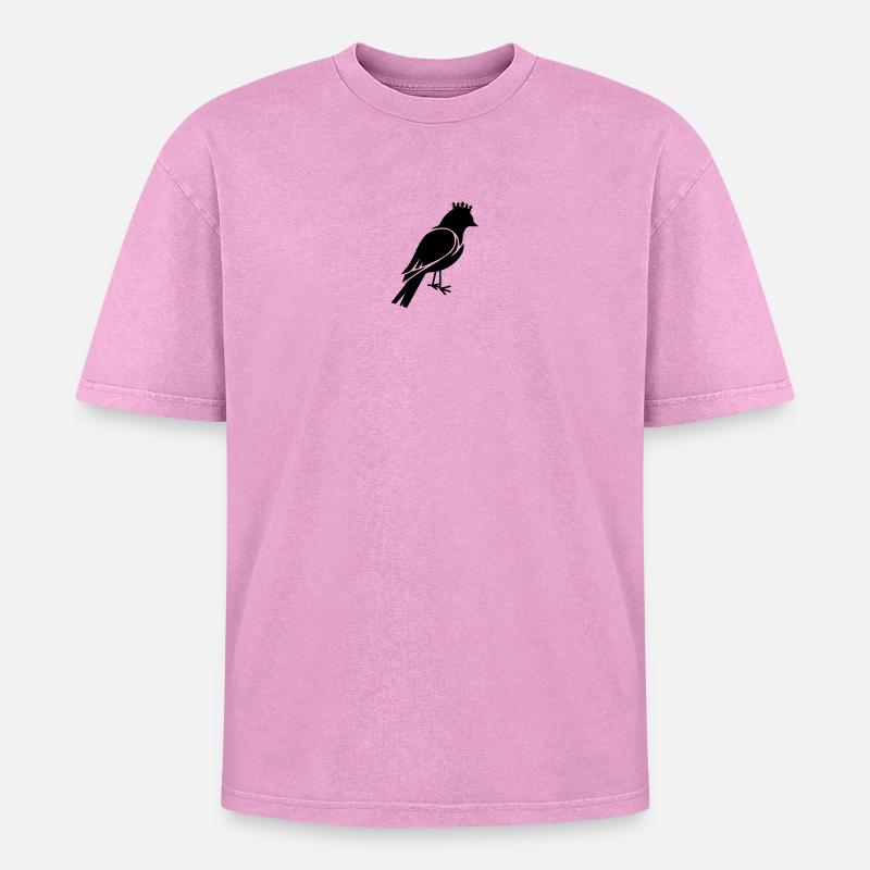 Vogel mit Krone - Oversized Unisex Premium Acid-Washed T-Shirt - Pink Acid Wash