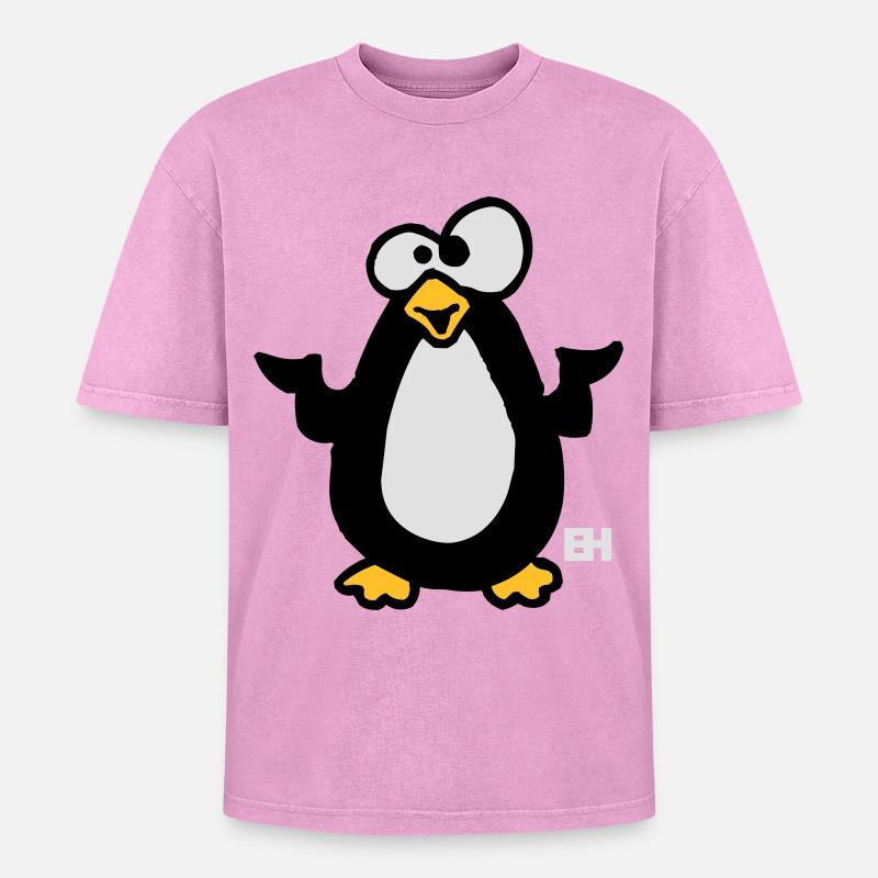 Pinguin - Oversized Unisex Premium Acid-Washed T-Shirt - Pink Acid Wash