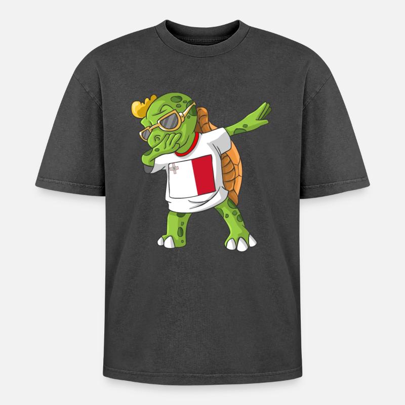 Malta Dabbing turtle - Oversized Unisex Premium Acid-Washed T-Shirt - undefined