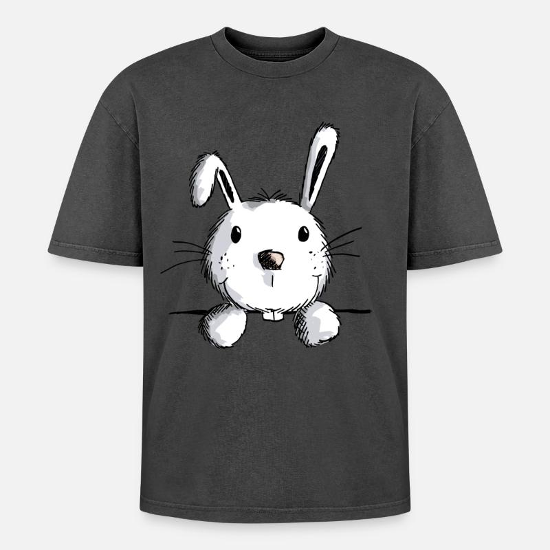 Curious hare - rabbits - rabbits - rabbits - Oversized Unisex Premium Acid-Washed T-Shirt - undefined