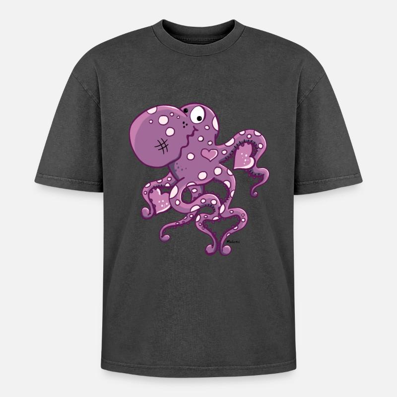 Amorous Octopus - Oversized Unisex Premium Acid-Washed T-Shirt - acid washed pink