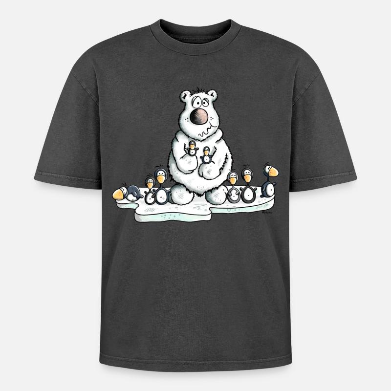 Eisbär mit Pinguinen - Oversized Unisex Premium Acid-Washed T-Shirt - Pink Acid Wash
